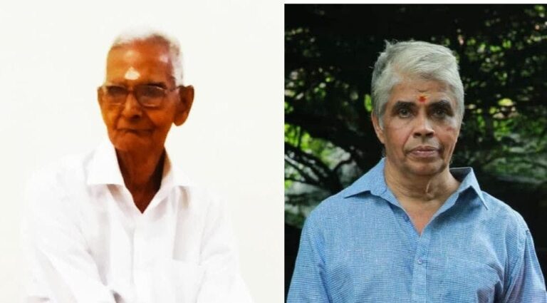 Cherthala Thankappa Panicker (left) and Ammannur Parameswaran Chakyar